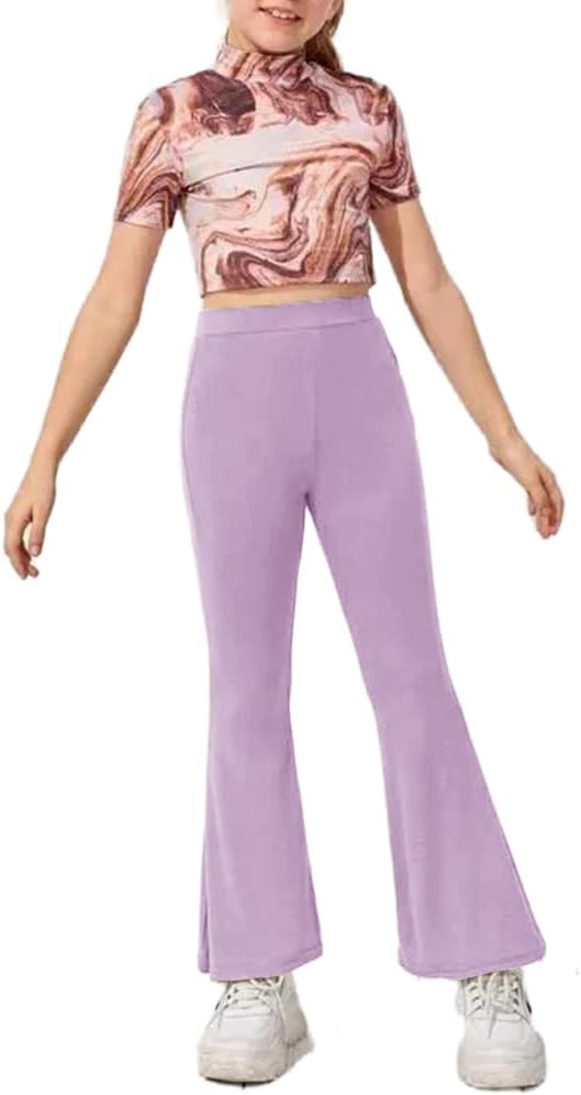 Kids Casual High Waisted Flare Pants for Girls Cute Workout Dancing Yoga Bell Bottoms Leggings
