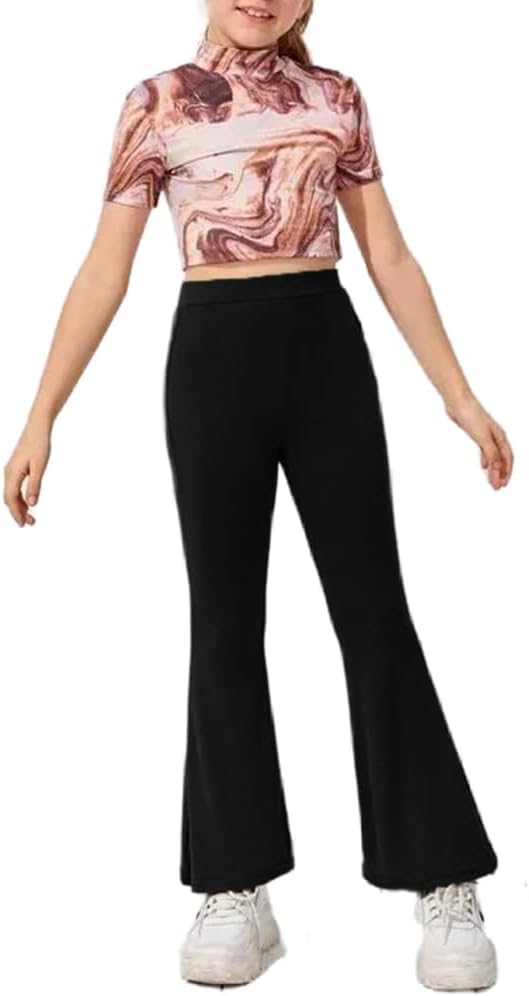 Kids Casual High Waisted Flare Pants for Girls Cute Workout Dancing Yoga Bell Bottoms Leggings