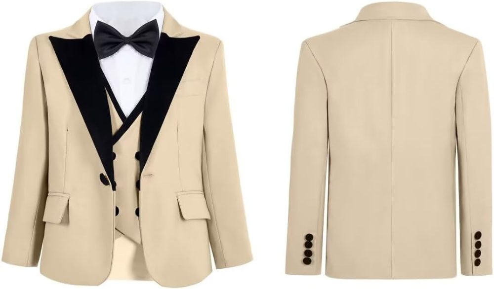 Boys' Formal Suit Set, Slim Fit Peak Collar Suits for Boys Wedding Dress Clothes Ring Bearer Outfit, Adjustable Waist - Image 2