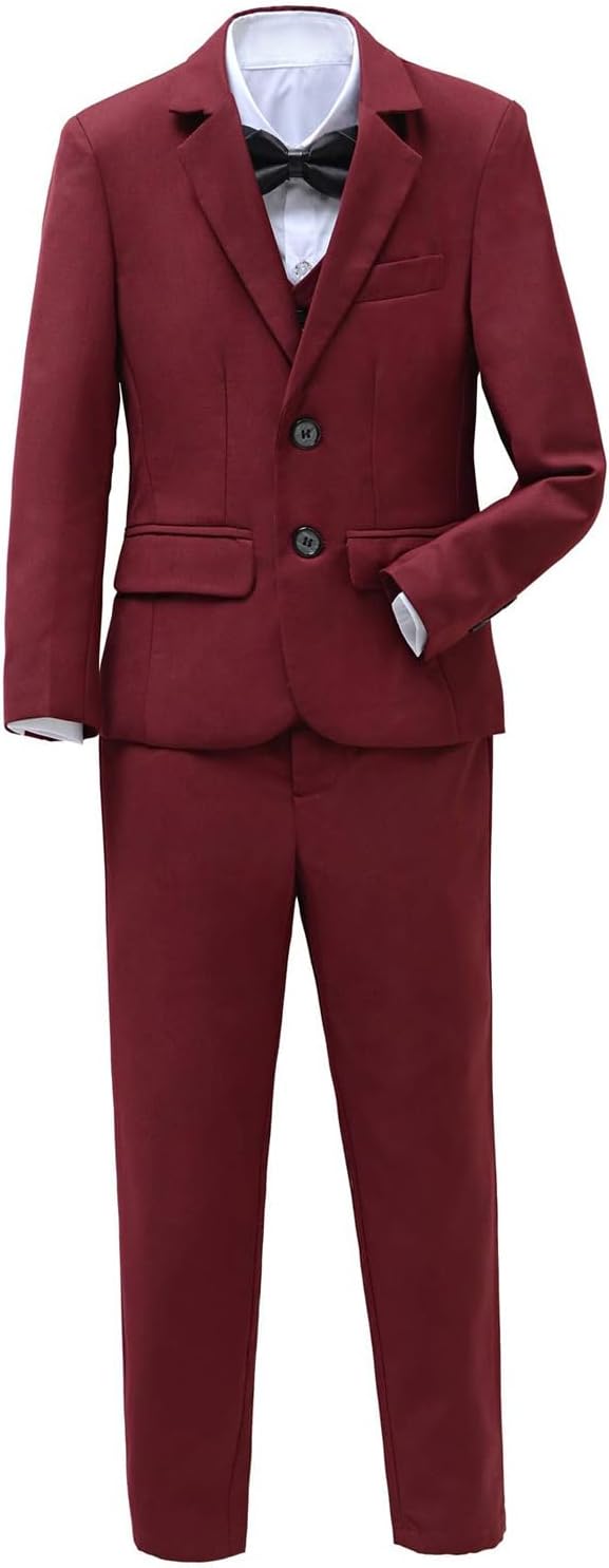 Boys' 3-Piece Two Buttons Tuxedo Jacket Vest and Pants Notch Lapel Business Leisure Suit