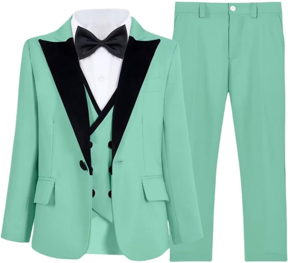 Boys' Formal Suit Set, Slim Fit Peak Collar Suits for Boys Wedding Dress Clothes Ring Bearer Outfit, Adjustable Waist