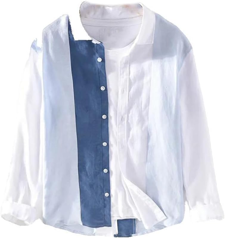 Fashion Patchwork Shirts Longsleeved Casual Buttondown Clothes