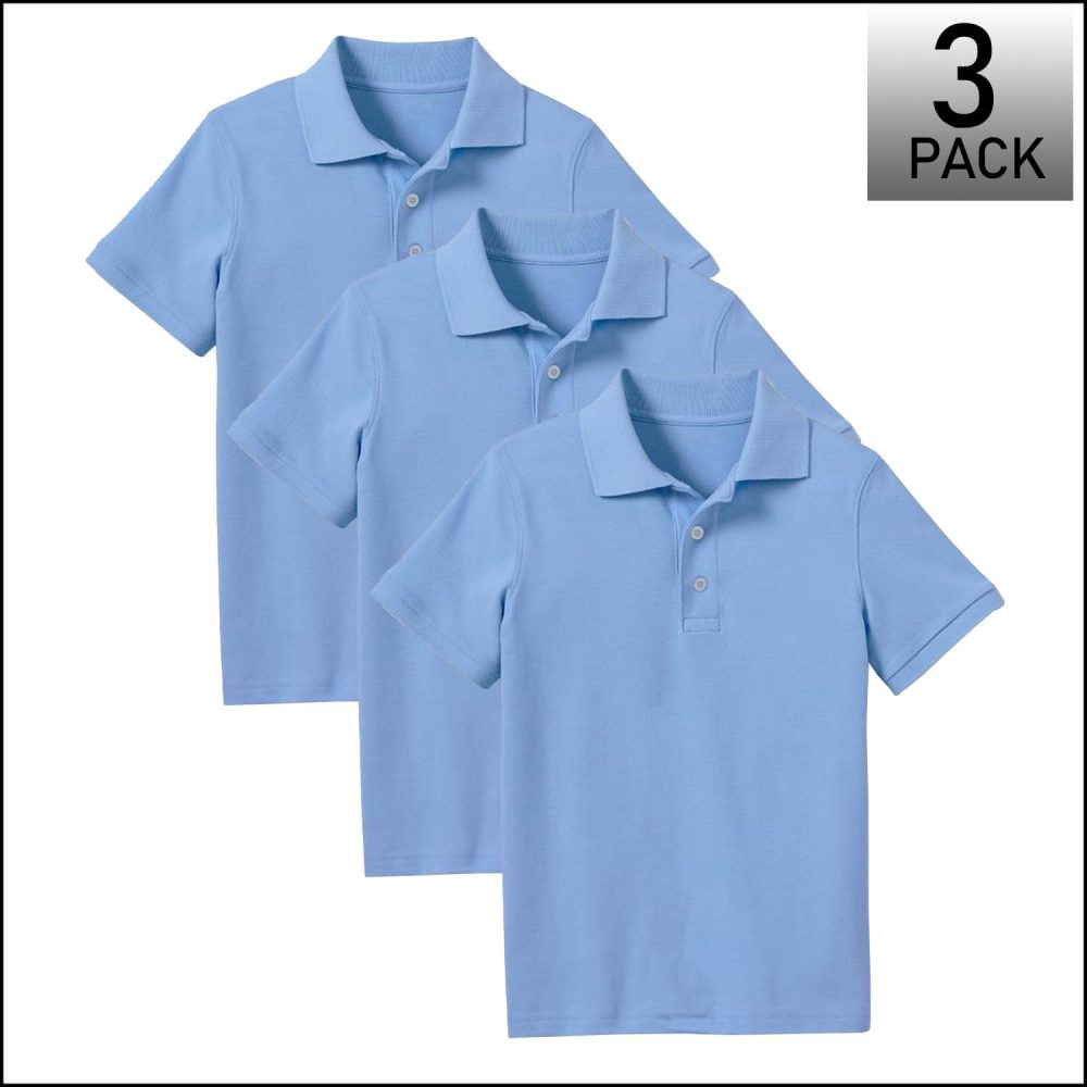 3- Pack Boys Pique  T Shirt, Casual Cotton Blend  Short Sleeve for School Uniform, (XS-2XL) - Image 2