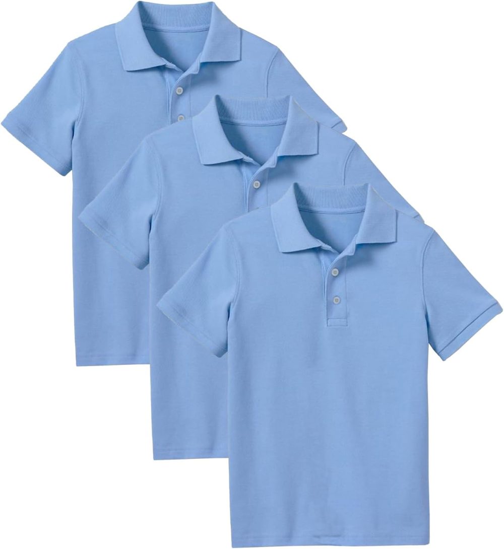 3- Pack Boys Pique  T Shirt, Casual Cotton Blend  Short Sleeve for School Uniform, (XS-2XL)