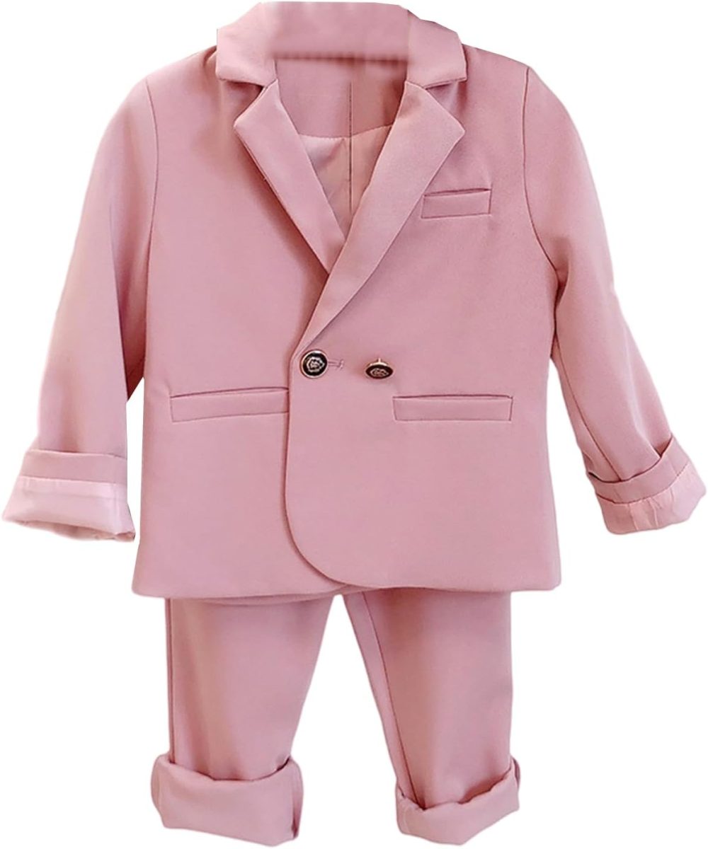 Boy's Double Breasted Buttons Notch Lapel Two Pieces Suit Jacket with Pants for Dinner Leisure