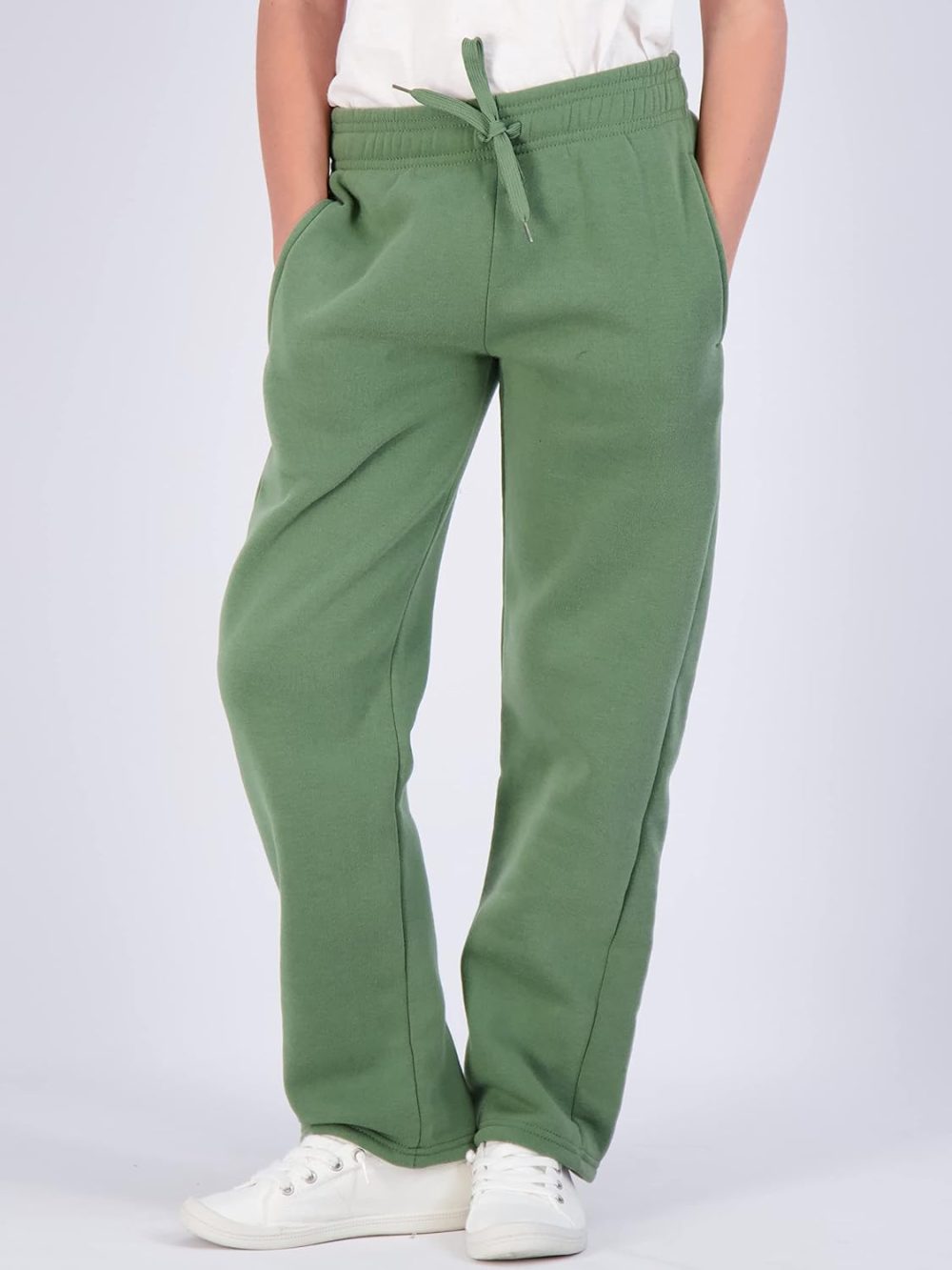 3 Pack: Girls' Fleece Open Bottom Soft Athletic Performance Casual Sweatpants(Ages 7-16) - Image 2