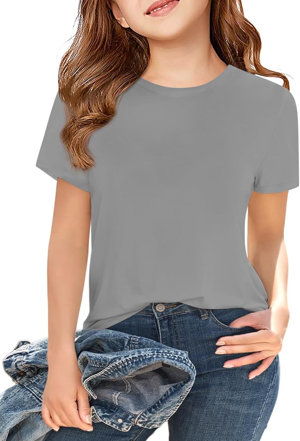 Girls Short Sleeve T Shirts Kids Summer Tops Crewneck Tees 5-14 Years