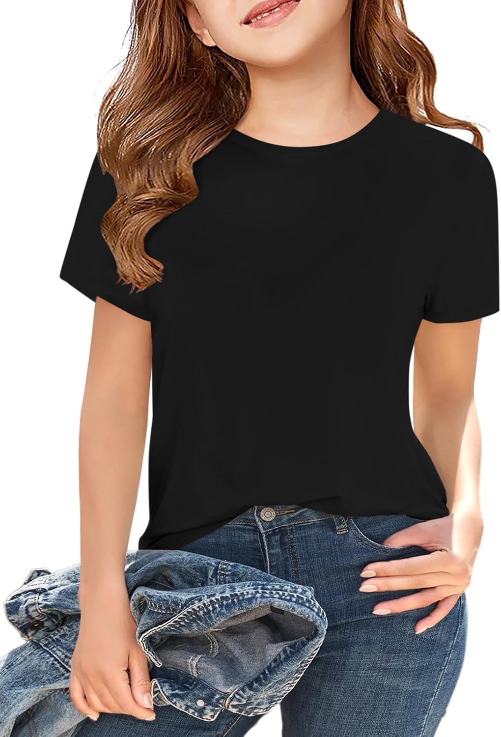 Girls Short Sleeve T Shirts Kids Summer Tops Crewneck Tees 5-14 Years