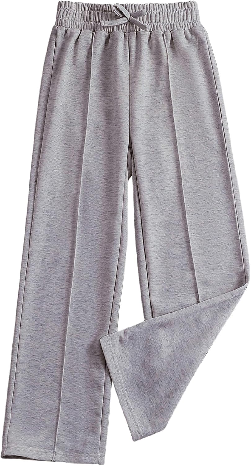 Girls' Wide Leg Sweatpants High Elastic Waist Pants Drawstring Casual Straight Leg Jogger Swearpants with Pocket