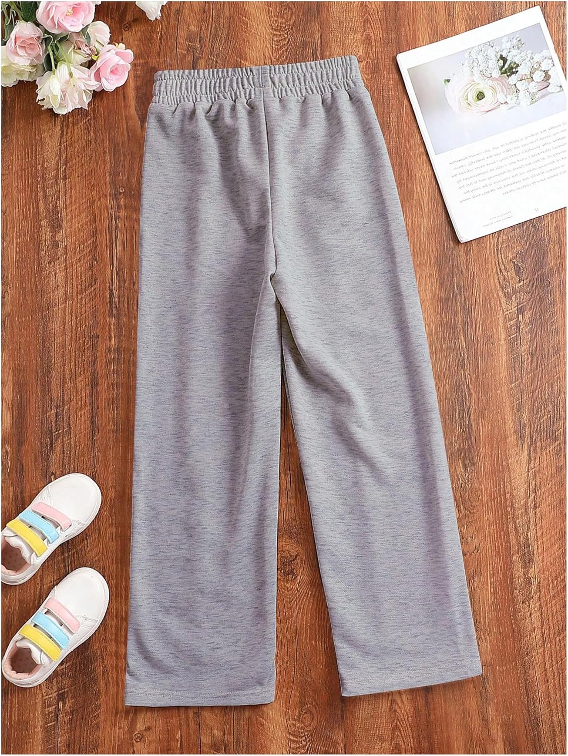 Girls' Wide Leg Sweatpants High Elastic Waist Pants Drawstring Casual Straight Leg Jogger Swearpants with Pocket - Image 2