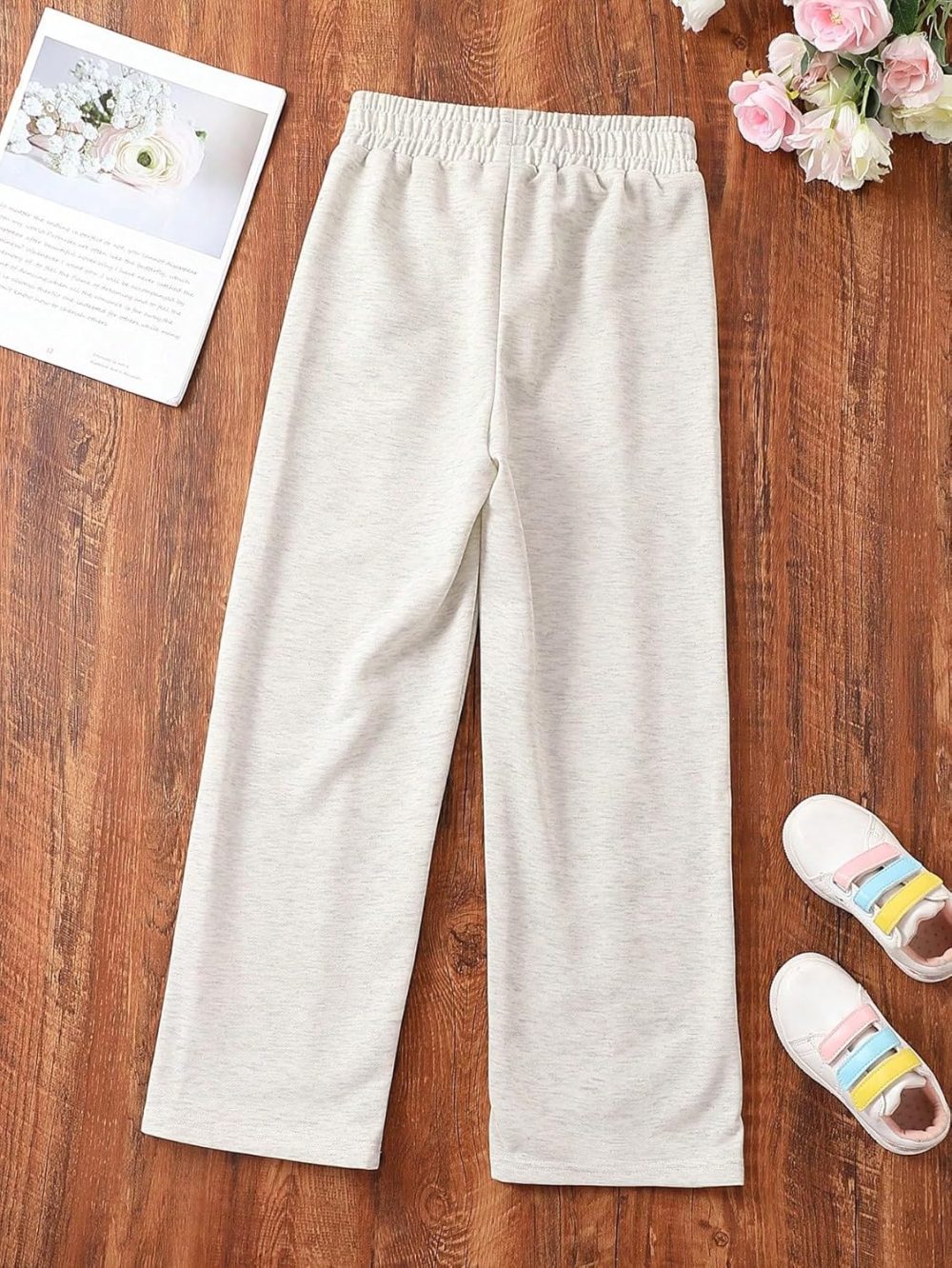 Girls' Wide Leg Sweatpants High Elastic Waist Pants Drawstring Casual Straight Leg Jogger Swearpants with Pocket - Image 2